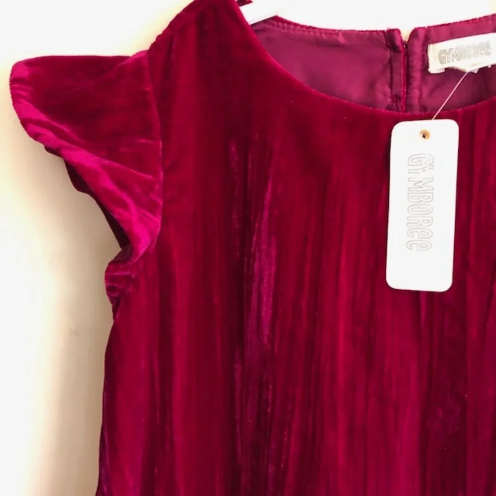 GYMBOREE Deep Pink Flutter Sleeve Velour Dress Girls 4